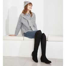 Load image into Gallery viewer, Women's Thigh High Fashion Boots Over The Knee Black Low Flat Heel Boots