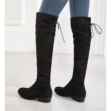Load image into Gallery viewer, Women's Thigh High Fashion Boots Over The Knee Black Low Flat Heel Boots