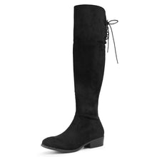 Load image into Gallery viewer, Women's Thigh High Fashion Boots Over The Knee Black Low Flat Heel Boots