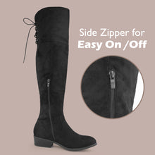 Load image into Gallery viewer, Women's Thigh High Fashion Boots Over The Knee Black Low Flat Heel Boots