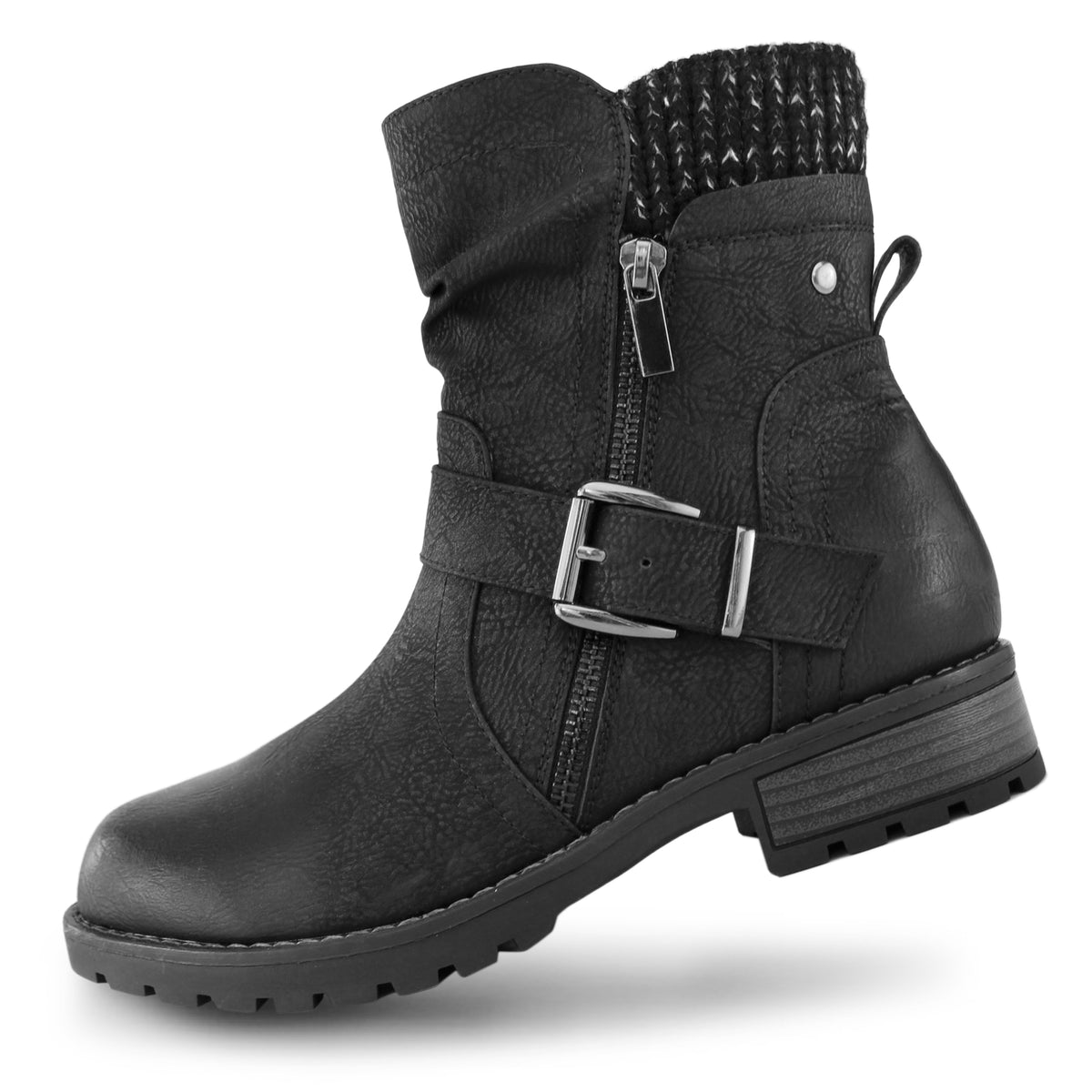 Women's Combat Boots Fashion Side Zipper Buckle Ankle Booties