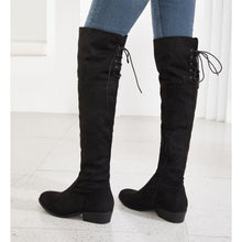 Load image into Gallery viewer, Women&#39;s Thigh High Fashion Boots Over The Knee Black Low Flat Heel Boots
