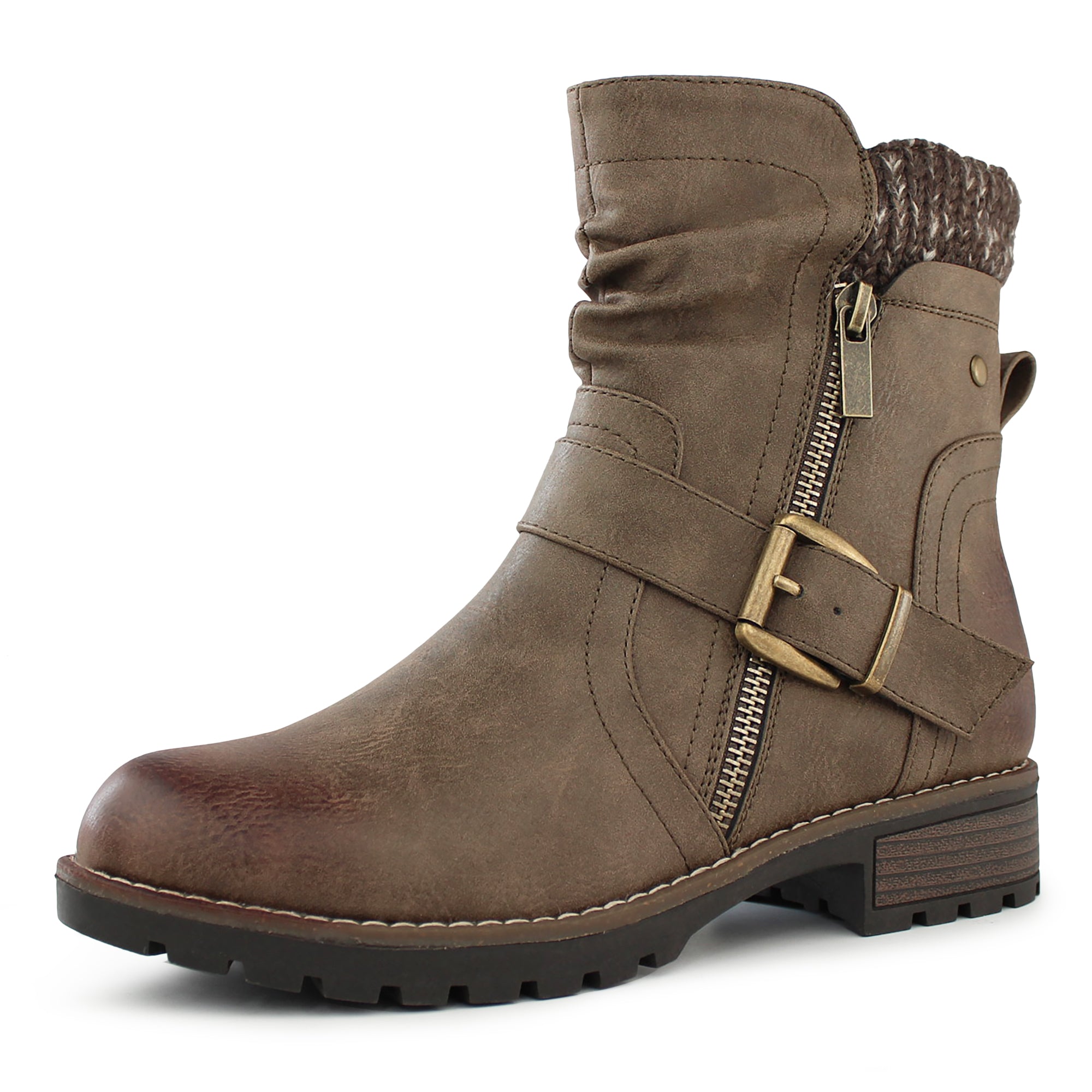 Women's Combat Boots Fashion Side Zipper Buckle Ankle